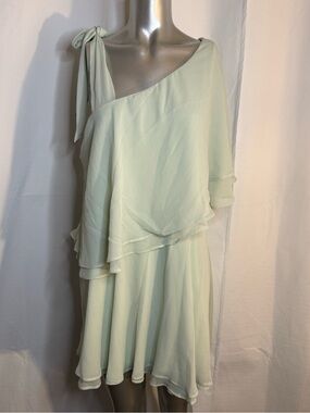H&M One-Shoulder Layered Mini Dress in Mint Green